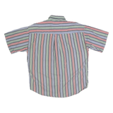 NATURAL ISSUE Mens Blue & Red & Green Striped Shirt L Cotton Button Short Sleeve