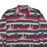 KEELER BAY Mens Blue Red & Green Sailing Boat Print Shirt L Cotton Nautical