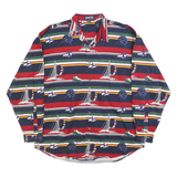 KEELER BAY Mens Blue Red & Green Sailing Boat Print Shirt L Cotton Nautical