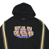 BERSHKA Mens Black Hoodie M Stolen Dreams Print Striped Sleeves Pullover