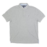 TOMMY HILFIGER Mens Grey Short Sleeve Plain Polo Shirt L Classic Cotton Blend