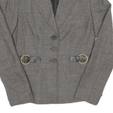 Womens Grey Cotton Blend Plain Tailored Jacket S Button Closure Classic Fit