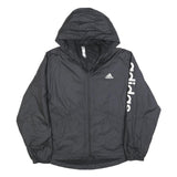 ADIDAS Womens Black Polyester Blend Track Jacket S Hooded Zip Logo Print