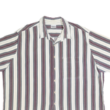 BASIC EDITION Mens White & Burgundy Stripe Short Sleeve Shirt 2XL Cotton Blend