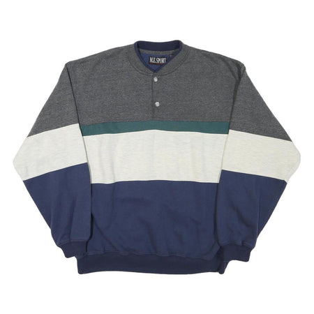M.E SPORT Mens Grey Blue Crew Neck Sweatshirt Cotton Blend M Colour Block Casual