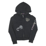 DISNEY Womens Black Cotton Zip Hoodie M Mickey Mouse Print Casual