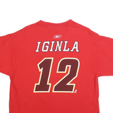 REEBOK Mens Red Calgary Flames Iginla Graphic T-Shirt L Short Sleeve Crew Neck