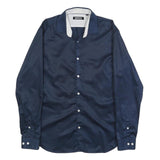 DKNY Mens Navy Blue Plain Shirt M Cotton Blend Button Collar Long Sleeve Classic
