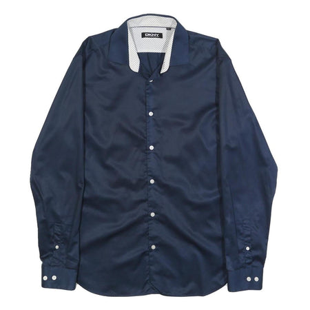 DKNY Mens Navy Blue Plain Shirt M Cotton Blend Button Collar Long Sleeve Classic