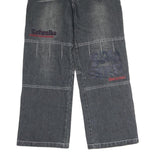 COCKY Mens Regular Fit Black Denim Jeans W26 L24 Embroidered Patchwork Zip