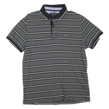 TOMMY HILFIGER Mens Black & Grey Striped Short Sleeve Polo Shirt M Classic
