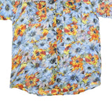 USGHERR Womens Blue & Orange Floral Printed Shirt Short Sleeve V-Neck XL Cotton