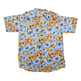 USGHERR Womens Blue & Orange Floral Printed Shirt Short Sleeve V-Neck XL Cotton