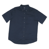 CHAPS Mens Navy Blue Cotton Blend Shirt L Button-Down Collar Short Sleeve Casual