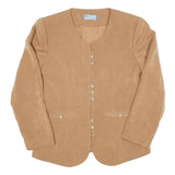 Womens Beige Cotton Blend Button Jacket S Plain Classic Stylish Retro