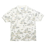 SUN CASUALS Mens White Golf Scene Print Short Sleeve Polo Shirt M Casual