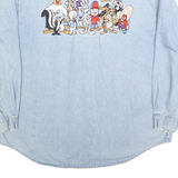 WARNER BROS Mens Blue Denim Shirt XL Cartoon Characters Button Up Long Sleeve