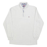 TOMMY HILFIGER Mens White Long Sleeve Plain M Cotton Blend Polo Shirt