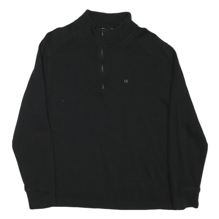 CALVIN KLEIN Mens Black 1/4 Zip L Cotton Blend Pullover Sweatshirt