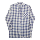 Mens Blue & White Check Shirt L Cotton Blend Long Sleeve Casual Pocket