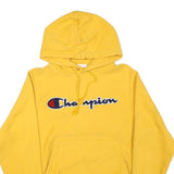 CHAMPION Mens Yellow Hoodie S Cotton Blend Pullover Drawstring Logo