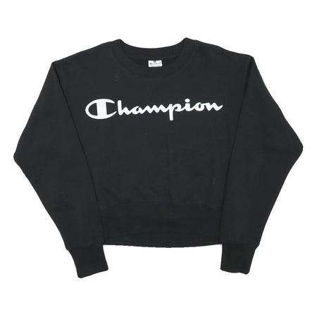 CHAMPION Womens Black Crew Neck M Cotton Blend Sweatshirt Logo Pullover