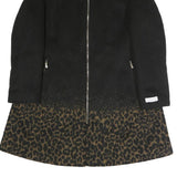 CALVIN KLEIN Womens Black & Brown Leopard Print Zip Jacket L Polyester Blend