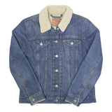 LEVI'S Womens Blue Denim Sherpa Collar Jacket M Cotton Button Closure Casual