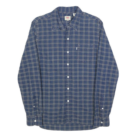 LEVI'S Mens Blue Check Shirt S Cotton Blend Casual Long Sleeve Button Closure