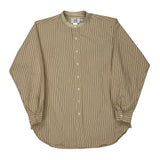 Armani Exchange Striped Collarless Shirt - Small Beige Cotton