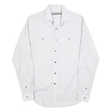 REISS Mens White & Grey Cotton Blend Shirt S Classic Long Sleeve Button Pocket