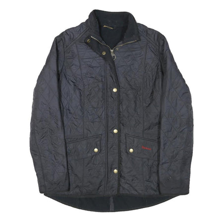 BARBOUR Womens Black Quilted Jacket UK 12 Polyester Blend Button Closure Long