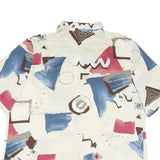 Womens Cream Blue & Brown Printed Shirt Short Sleeve Collared M Abstract Art