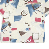 Womens Cream Blue & Brown Printed Shirt Short Sleeve Collared M Abstract Art
