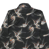 SUNSET Mens Black & Orange Pattern Shirt L Vintage Style Polyester Long Sleeve