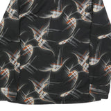 SUNSET Mens Black & Orange Pattern Shirt L Vintage Style Polyester Long Sleeve