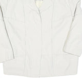 Womens White Plain Jacket L Polyester Blend Button Closure Classic Fit Elegant