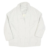 Womens White Plain Jacket L Polyester Blend Button Closure Classic Fit Elegant