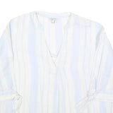MONSOON Womens White & Blue Printed Top 3/4 Sleeve V-Neck M Linen Blend