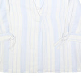 MONSOON Womens White & Blue Printed Top 3/4 Sleeve V-Neck M Linen Blend