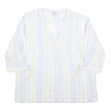 MONSOON Womens White & Blue Printed Top 3/4 Sleeve V-Neck M Linen Blend
