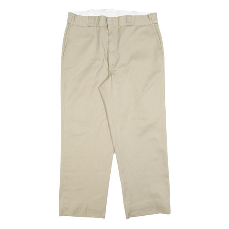 DICKIES Mens Relaxed Beige Cotton Blend Twill Trousers W36 L27 Workwear Zip