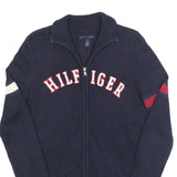 TOMMY HILFIGER Mens Navy Blue Patterned Zip Up Jumper Crew Neck Basic Knit XS