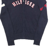 TOMMY HILFIGER Mens Navy Blue Patterned Zip Up Jumper Crew Neck Basic Knit XS