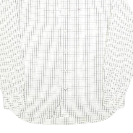 TOMMY HILFIGER Mens White & Black Checked Shirt S Classic Cotton Long Sleeve