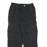 VANS Mens Black Relaxed Cargo Denim Jeans W29 L28 Elastic Waist Zip Closure