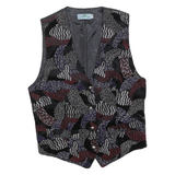 DEVILLE Womens Black & Multi Colour Button Jacket S Cotton Blend Abstract