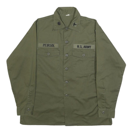 Mens Green Cotton Blend Military Style Shirt L Button Front Patch Pockets