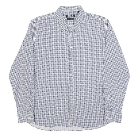 DKNY Mens Blue & White Slim Fit Cotton Shirt XL Formal Checked Shirt