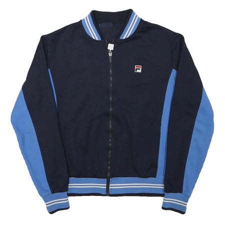 FILA Womens Navy Blue & Light Blue Track Jacket S Polyester Blend Zip Logo
